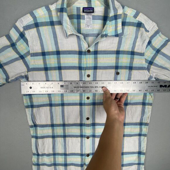 Patagonia Organic Cotton Button Up Short Sleeve Plaid XL Great Condition Green - Picture 4 of 7